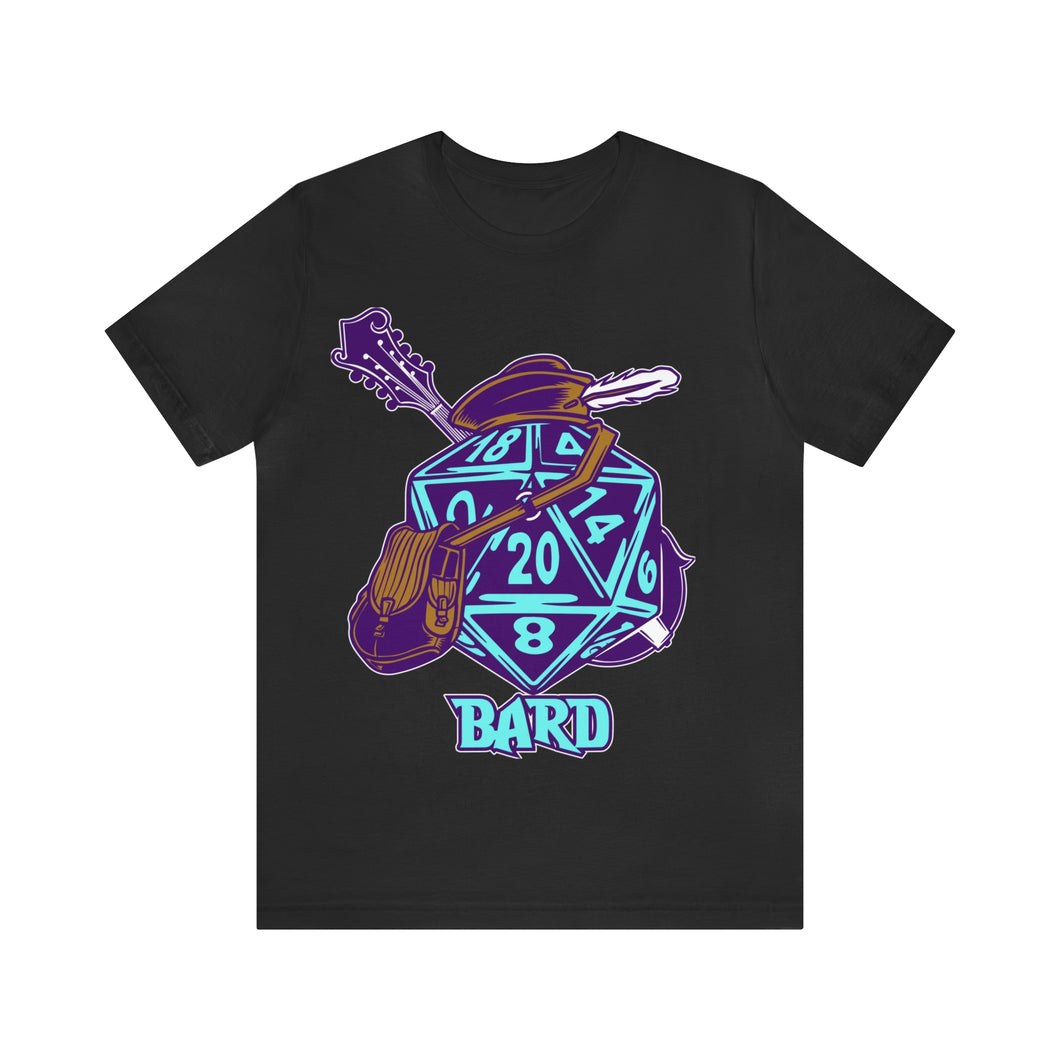 The Melodic Dice: A D20 Die Dressed as a Bard T-shirt | Regular Fit | Fantasy DnD Tee